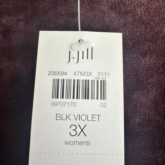 New J. Jill PureJill Velour Oversized Top Black Violet Purple Long Sleeve Sz 3X - Picture 3 of 6